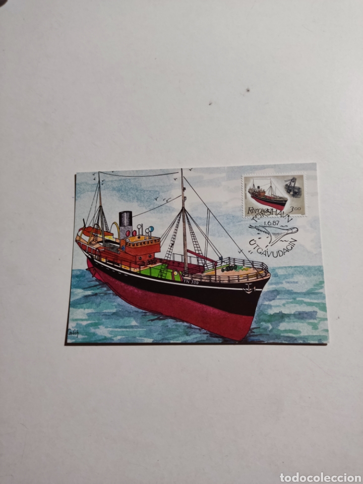 Sellos: Tarjeta m&aacute;xima Islas Feroe barco - Foto 1