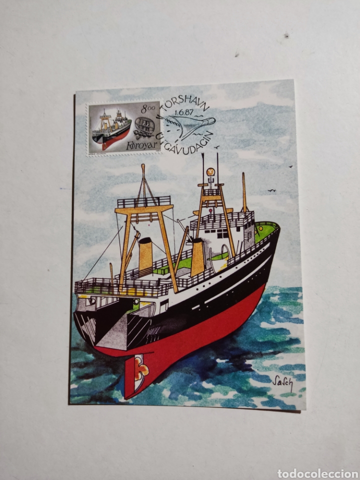 Sellos: Tarjeta m&aacute;xima Islas Feroe barco - Foto 1