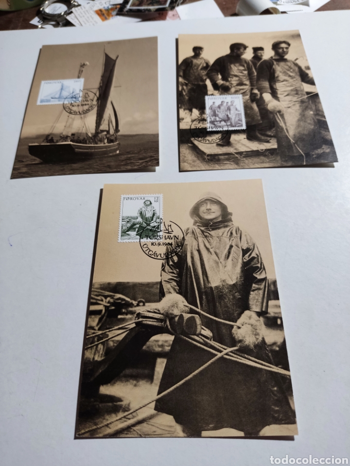 Sellos: Tarjetas m&aacute;xima Islas Feroe pescadores - Foto 1