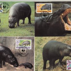 Sellos: MAX93- 4 TARJETAS MÁXIMAS SERIE COMPLETA FAUNA (HIPOPÓTAMO PIGMEO)- WWF. LIBERIA 1984