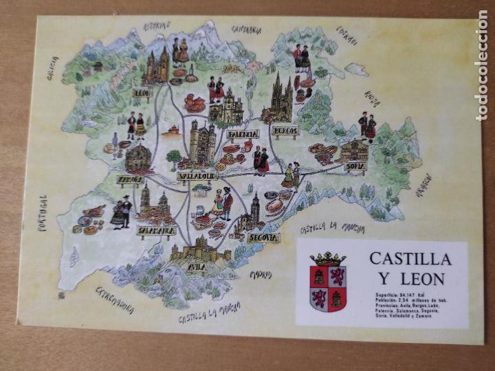 Sellos: CASTILLA LEON MAPA ILUSTRADO TARJETA POSTAL - Foto 1