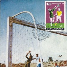 Sellos: 1974. RUMANÍA/ROMANIA. MÁXIMA/MAXIMUM CARD. YVERT 2846. MUNDIAL FÚTBOL ALEMANIA'74. WORLD CUP.