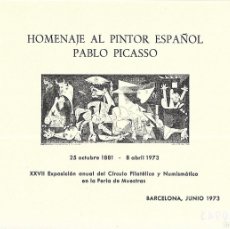 Sellos: GUERNICA PINTURA HOMENAJE AL PINTOR ESPAÑOL PABLO PICASSO BARCELONA 1973 HOJITA GRIS DE CFN RARO ASI