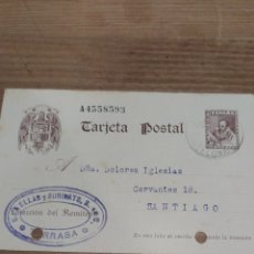 Sellos: 1941 TARJETA POSTAL 2P CÉNTIMOS CERVANTES ENVÍO TARRASA SERIE A