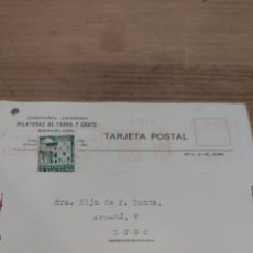 Sellos: BARCELONA 1943 TARJETA POSTAL HELADERAS DE FIBRA Y COATS RODILLO ROJO