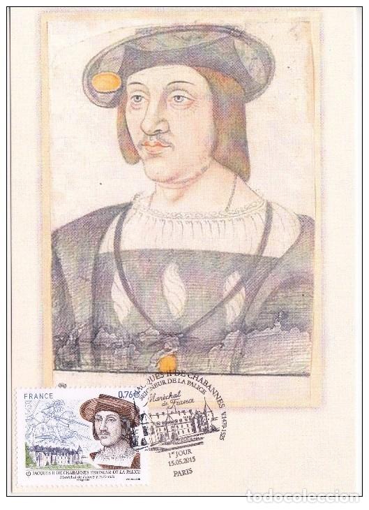 Sellos: France 2015 - Jacques II de Chabannes carte maximum - Foto 1