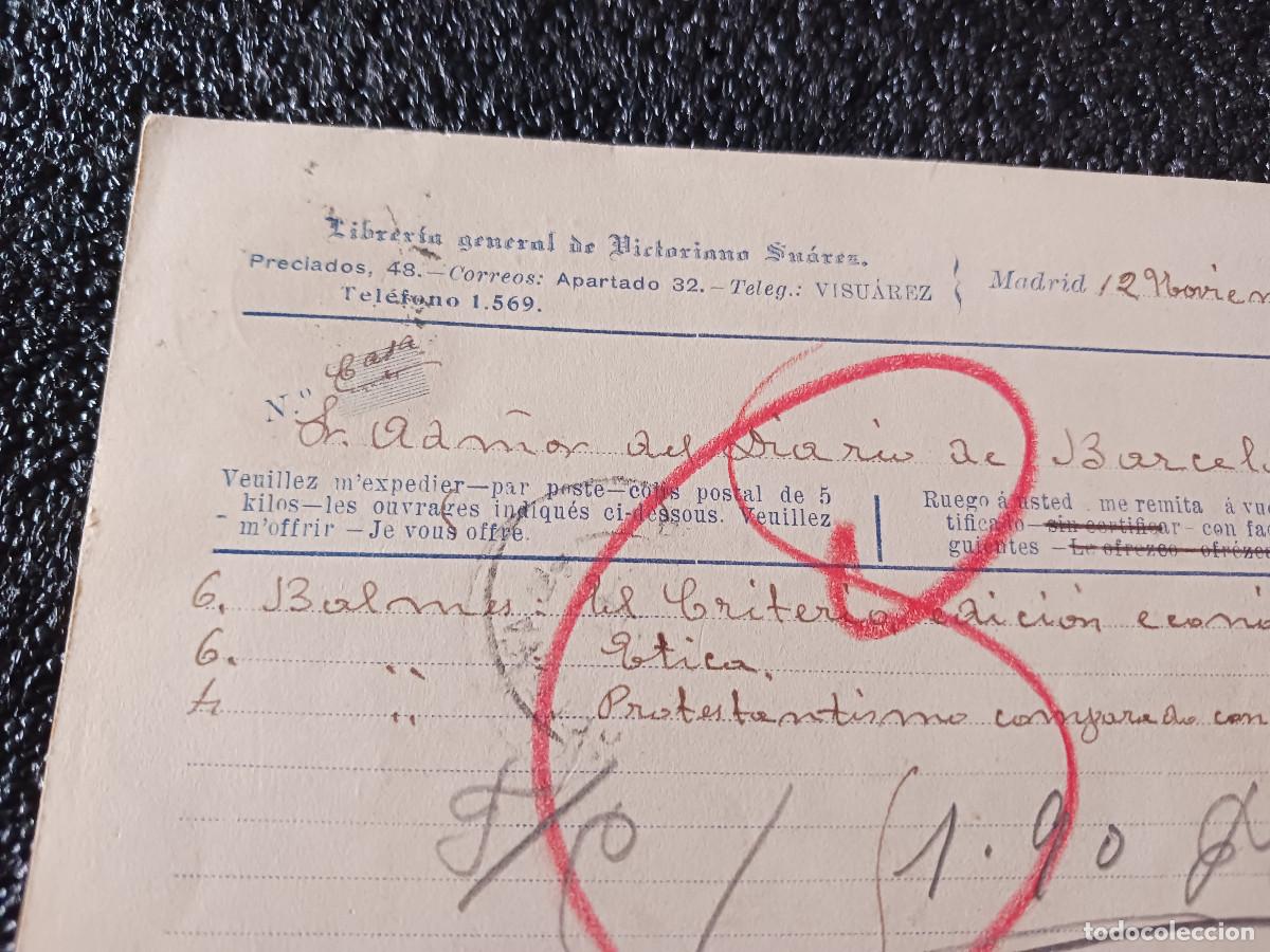 Sellos: bulletin de commande de librairia, libreria general de victoriano suarez, 1910 - Foto 3