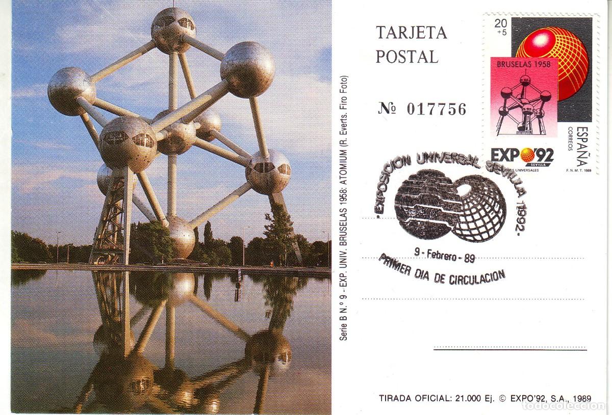 Sellos: POSTAL PRIMER D&Iacute;A EXPO 1992 ATOMIUM - Foto 1