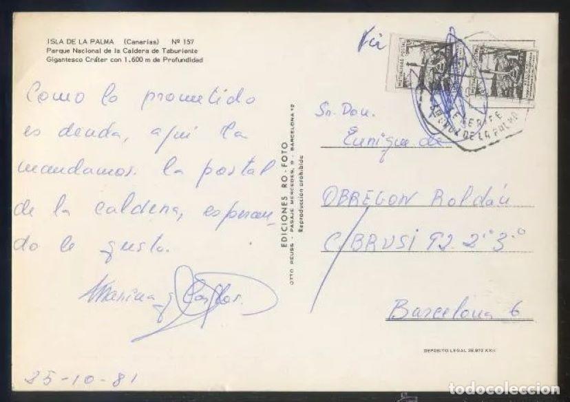 Francobolli: Franqueo *Mutualidad Postal* Matasellos *Avi&oacute;n. Tenerife-Sta. Cruz de la Palma. 27 Oct 81*