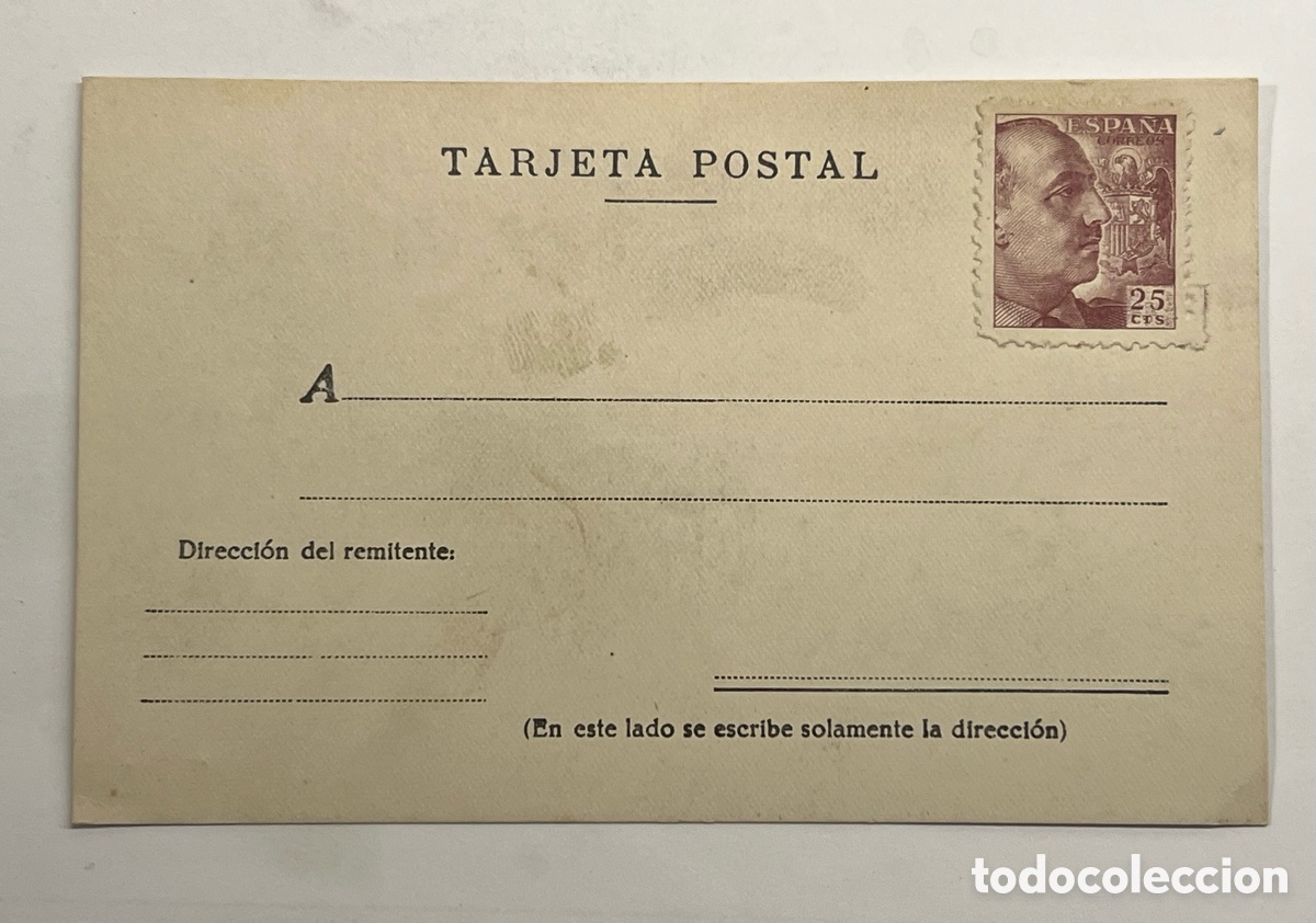 Sellos: TARJETA POSTAL. &Eacute;poca franquista.. Nueva - Sin uso.. Sello 25 C&eacute;ntimos