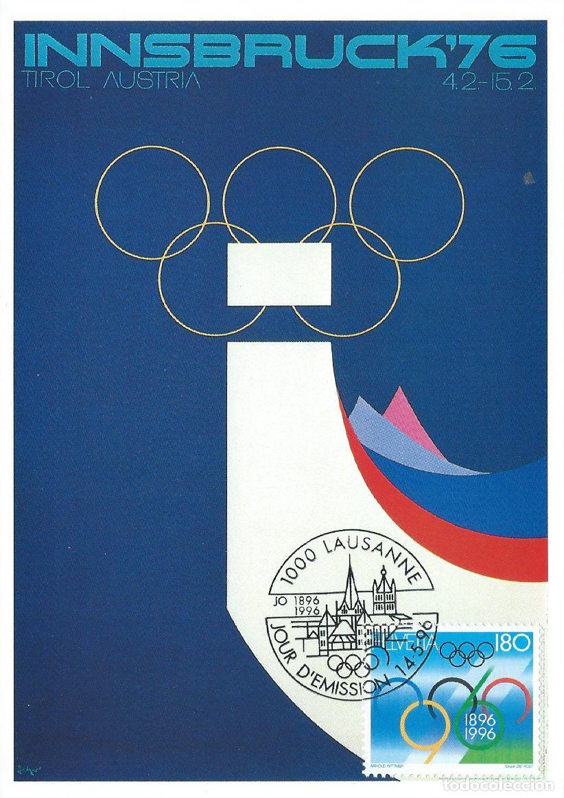 Sellos: 1996. SUIZA/SWITZERLAND. M&Aacute;XIMA/MAXIMUM CARD. CENTENARIO COMIT&Eacute; OL&Iacute;MPICO. YT 1511. DEPORTES/SPORTS.