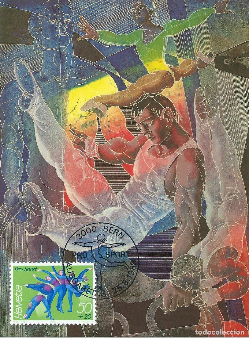 Sellos: 1989. SUIZA/SWITZERLAND. M&Aacute;XIMA/MAXIMUM CARD. PRO-SPORT. GIMNASIA. YT 1332. DEPORTES/SPORTS.