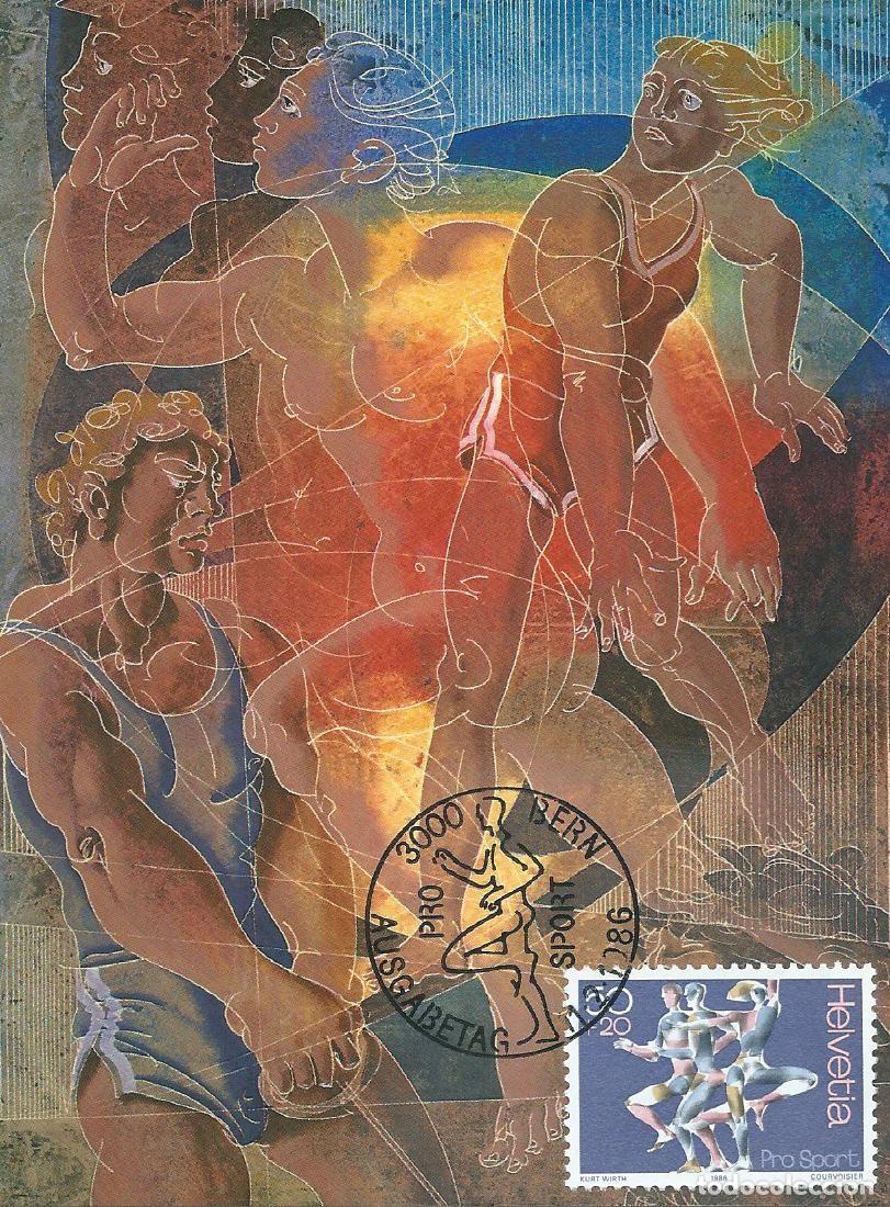Sellos: 1986. SUIZA/SWITZERLAND. M&Aacute;XIMA/MAXIMUM CARD. PRO-SPORT. ATLETISMO. YT 1243. DEPORTES/SPORTS.