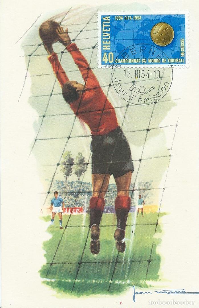 Sellos: 1954. SUIZA/SWITZERLAND. M&Aacute;XIMA/MAXIMUM CARD. CAMP. MUNDIAL F&Uacute;TBOL. YT 547. DEPORTES/SPORTS.