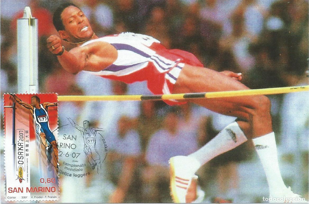 Sellos: 2007. SAN MARINO. M&Aacute;XIMA/MAXIMUM CARD. ATLETISMO/ATHLETICS. SALTO ALTURA. YT 2097. DEPORTES/SPORTS.