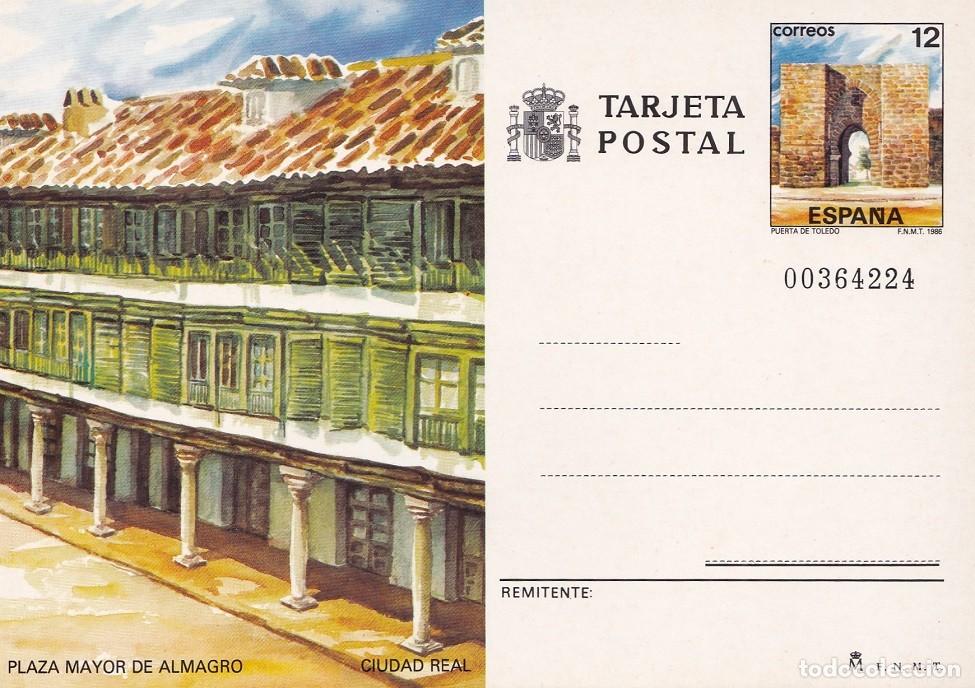 Sellos: Tarjeta postal - Entero Postal Espa&ntilde;a 1986 - Edifil 141 - Plaza Mayor de Almagro y Puerta de Toledo