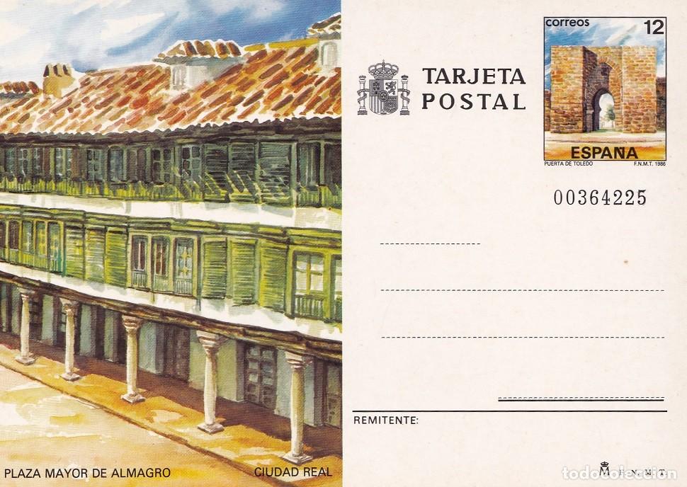 Sellos: Tarjeta postal - Entero Postal Espa&ntilde;a 1986 - Edifil 141 - Plaza Mayor de Almagro y Puerta de Toledo