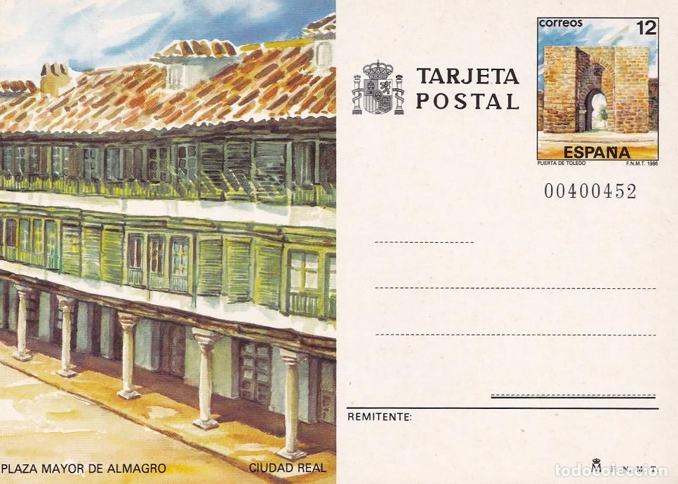 Sellos: Tarjeta postal - Entero Postal Espa&ntilde;a 1986 - Edifil 141 - Plaza Mayor de Almagro y Puerta de Toledo