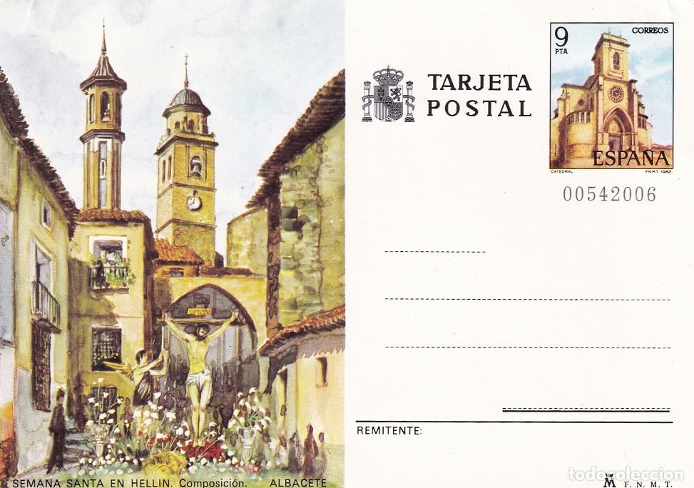 Sellos: Tarjeta entero postal Edifil 127 - Semana Santa en Hell&iacute;n ( Albacete ) - Composici&oacute;n - Turismo 1982
