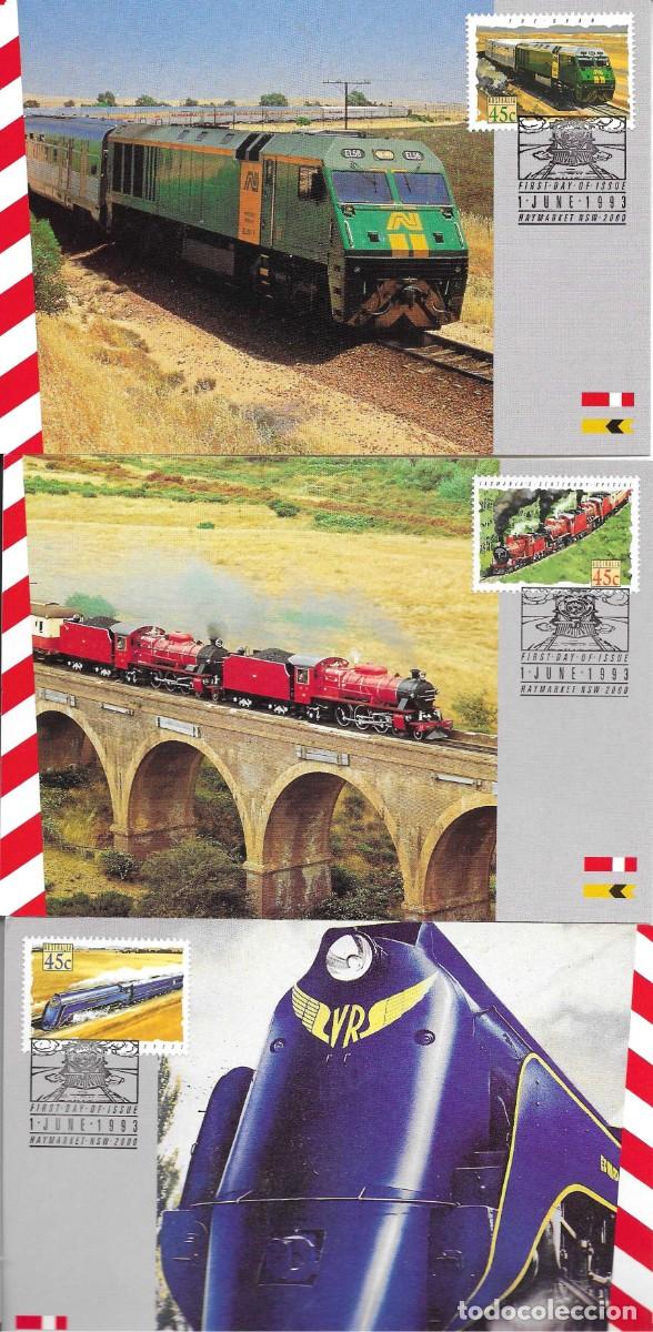 Sellos: Tarjeta M&aacute;xima Ausgtralia Trenes. Juego de 5 tarjetas emitidas el 1 Junio 1993
