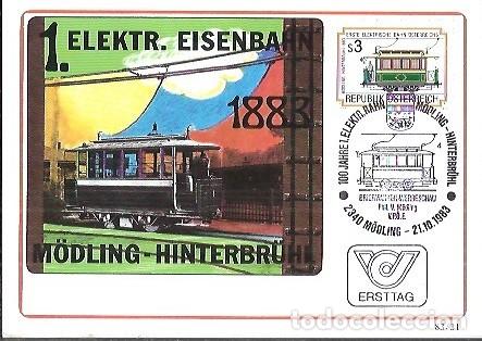Sellos: ERSTTAG MAXI CARD SONDEMARKE 1 ELEKTRISCHE BAHN OSTERREICHS MODLING HINTERBRUHL 1983