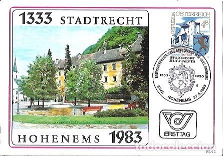 Sellos: ERSTTAG MAXI CARD SONDEMARKE STADTRECHT HOHENEMS 1983 AUSTRIA
