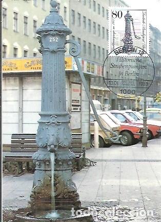 Sellos: MAXIMUMKARTEN BERLIN WEST HISTORICHE STRABENPUMEN LAUCHHAMMERPUMPE 1983