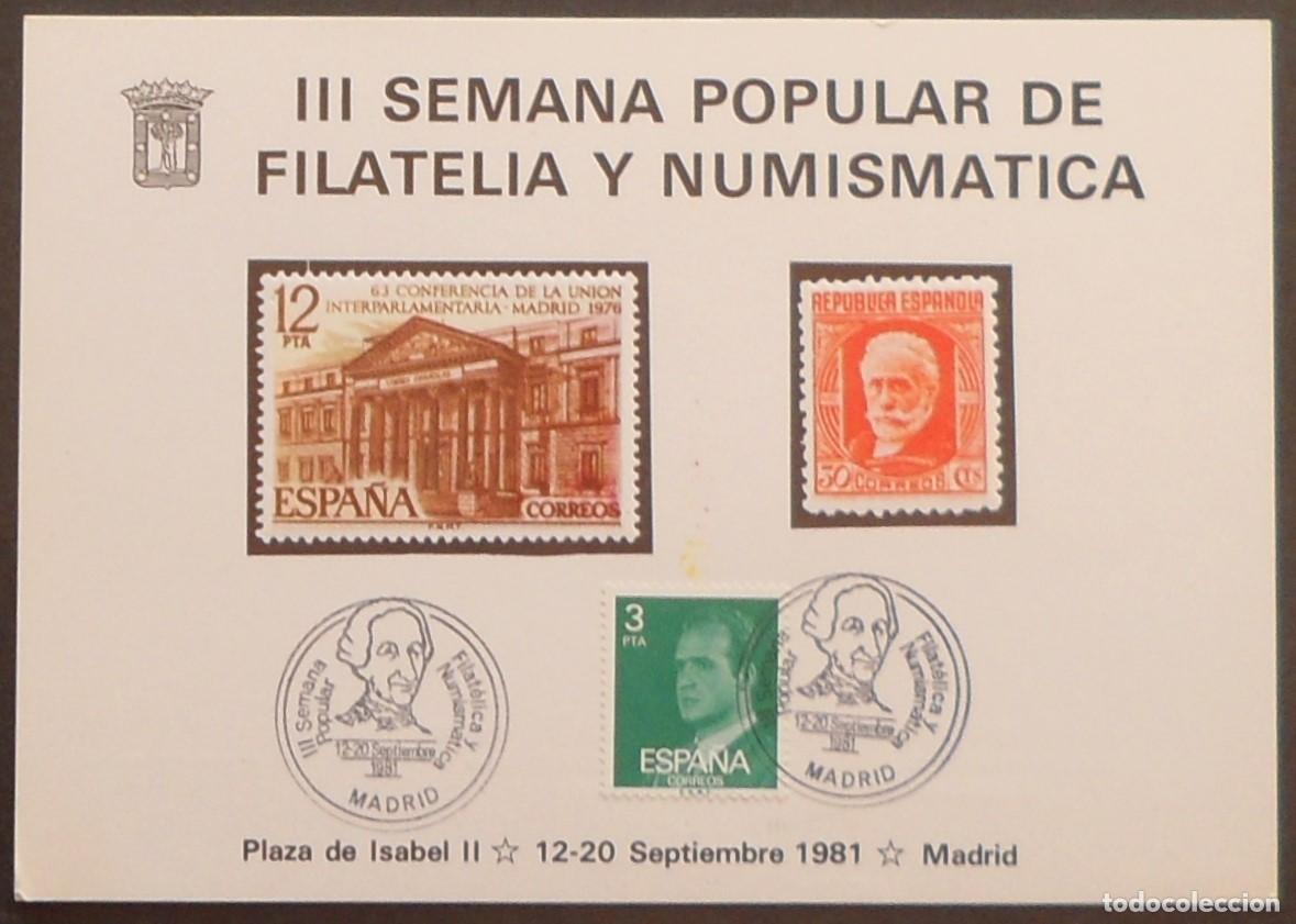 Sellos: 1981-ESPA&Ntilde;A-RECUERDOS FILATELICOS-EXPOSICIONES Y HOMENAJES-VER FOTO-HOJITAS-HOJAS Y TARJETAS