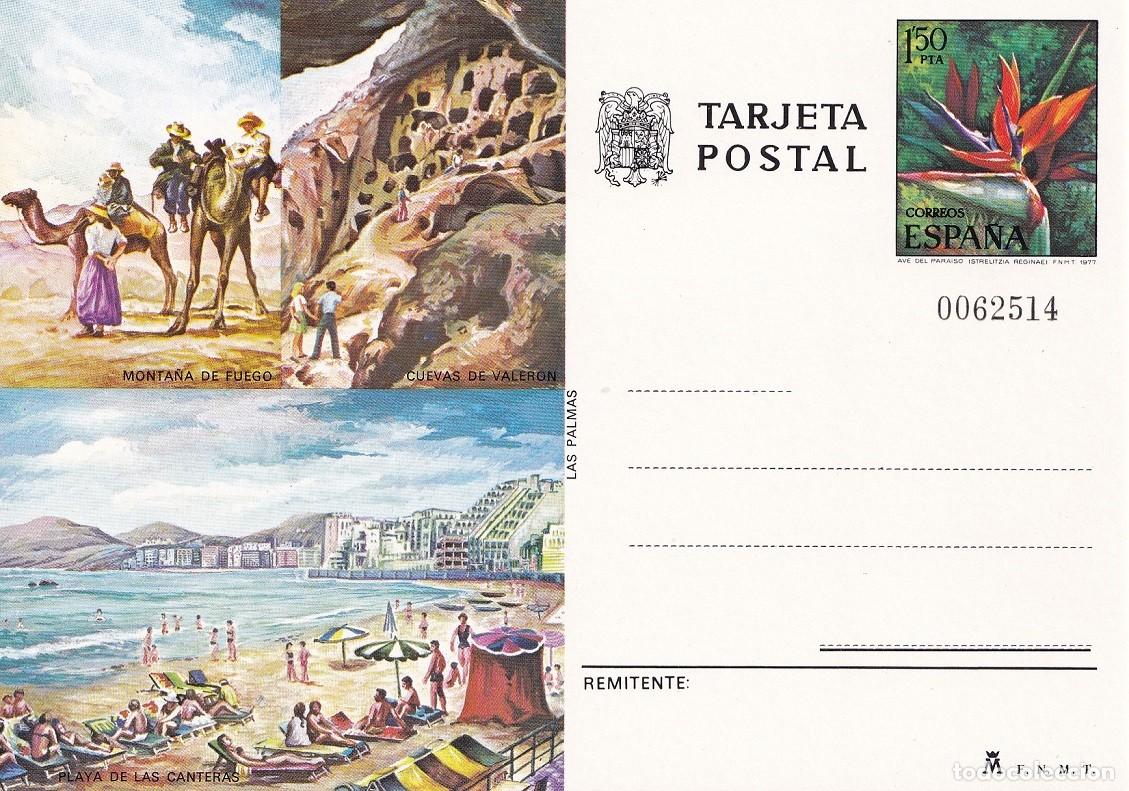 Sellos: Tarjeta entero postal Edifil 115 Las Palmas Monta&ntilde;a de fuego Cuevas de Valeron Playa de las Canteras