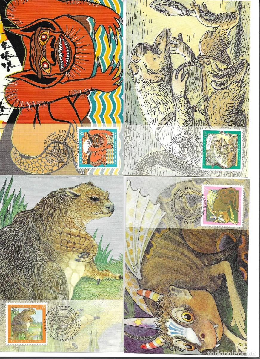 Stamps: Tarjetas M&aacute;ximas Australianas. Criaturas Mi&iacute;ticas. Cuatro tarjetas emitidas el 14 Julio 1994
