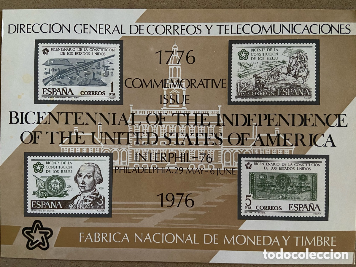 Sellos: TARJETA FNMT BICENTENARIO DE EEUU. 1976 - Foto 1