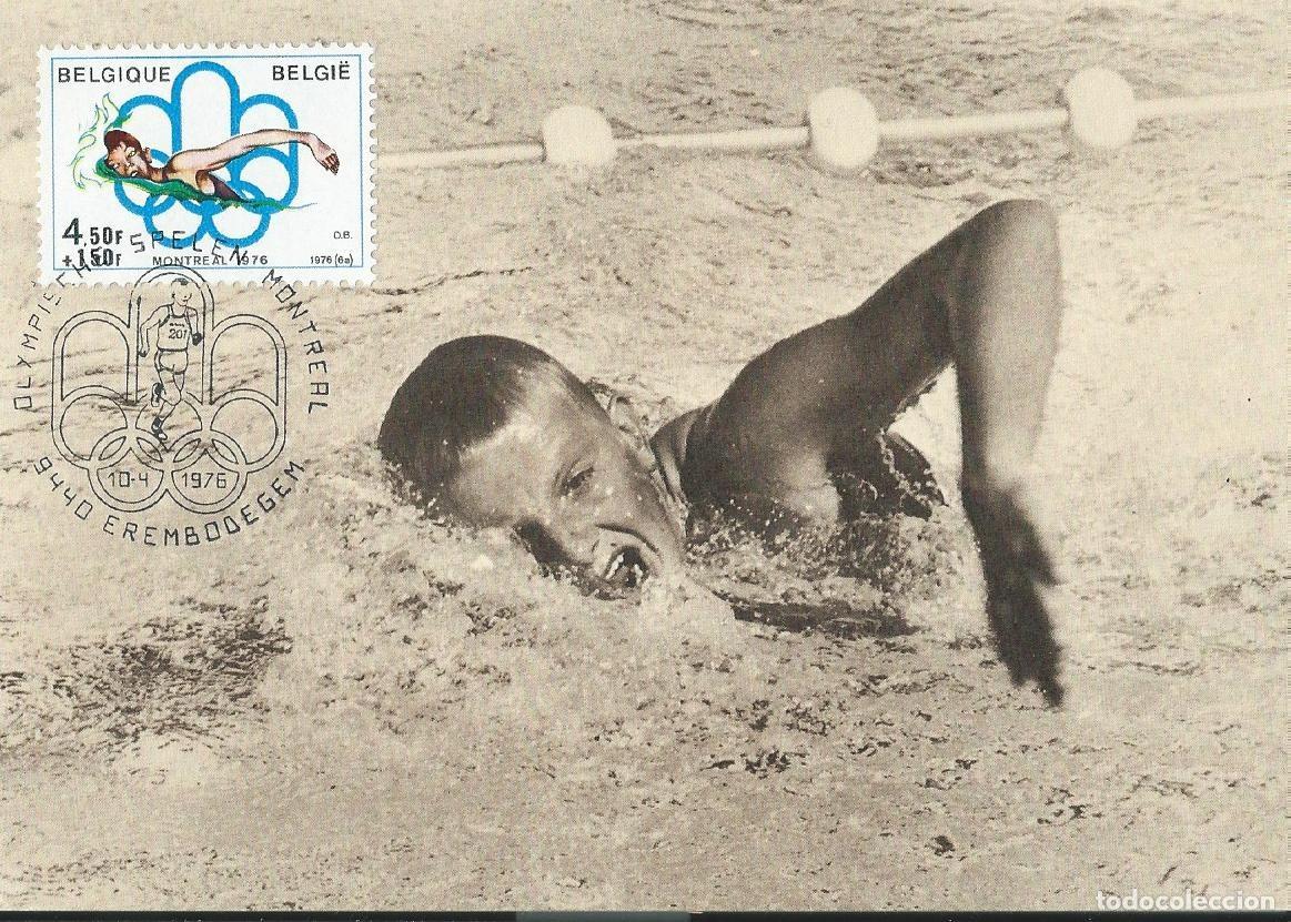 Sellos: 1976. B&Eacute;LGICA/BELGIUM. M&Aacute;XIMA/MAXIMUM CARD. JJ. OO. MONTREAL. YT 1795. DEPORTES/SPORTS. NATACI&Oacute;N.