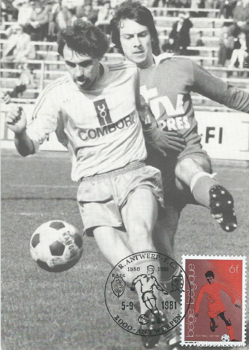 Sellos: 1981. B&Eacute;LGICA/BELGIUM. M&Aacute;XIMA/MAXIMUM CARD. CENTENARIO DEL F&Uacute;TBOL BELGA. YT 2014. DEPORTES/SPORTS.