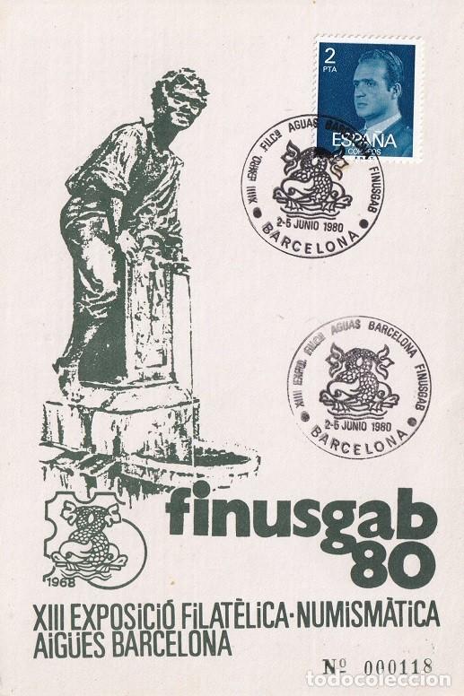 Sellos: Tarjeta Finusgab 80 Barcelona 1980 - XIII Exposici&oacute; Filat&egrave;lica-Numism&agrave;tica Aig&uuml;es Bar. - El golfillo