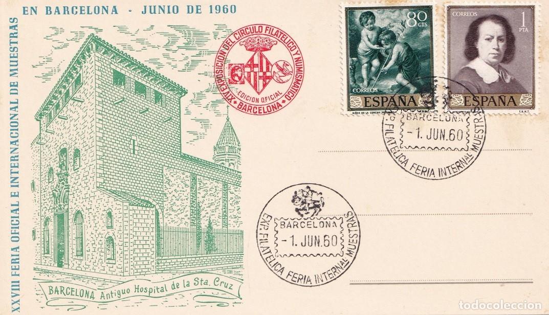 Sellos: Tarjeta Barcelona 1960 - XXVIII Feria Oficial e Internacional de muestras en Barcelona - Matasellos