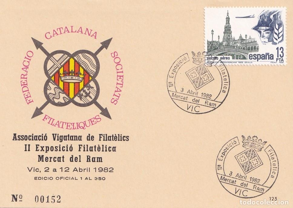 Sellos: Tarjeta Vic 1982 - Associaci&oacute; Vigatana de Filat&egrave;lics II Exposici&oacute; Filat&egrave;lica Mercat del Ram - N&ordm; 152