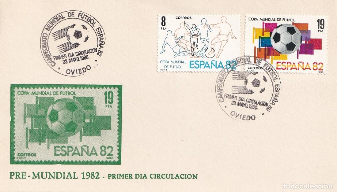 Sellos: Tarjeta Oviedo 1980 - Pre-mundial 1982 Primer d&iacute;a circulaci&oacute;n Campeonato mundial de F&uacute;tbol Espa&ntilde;a 82