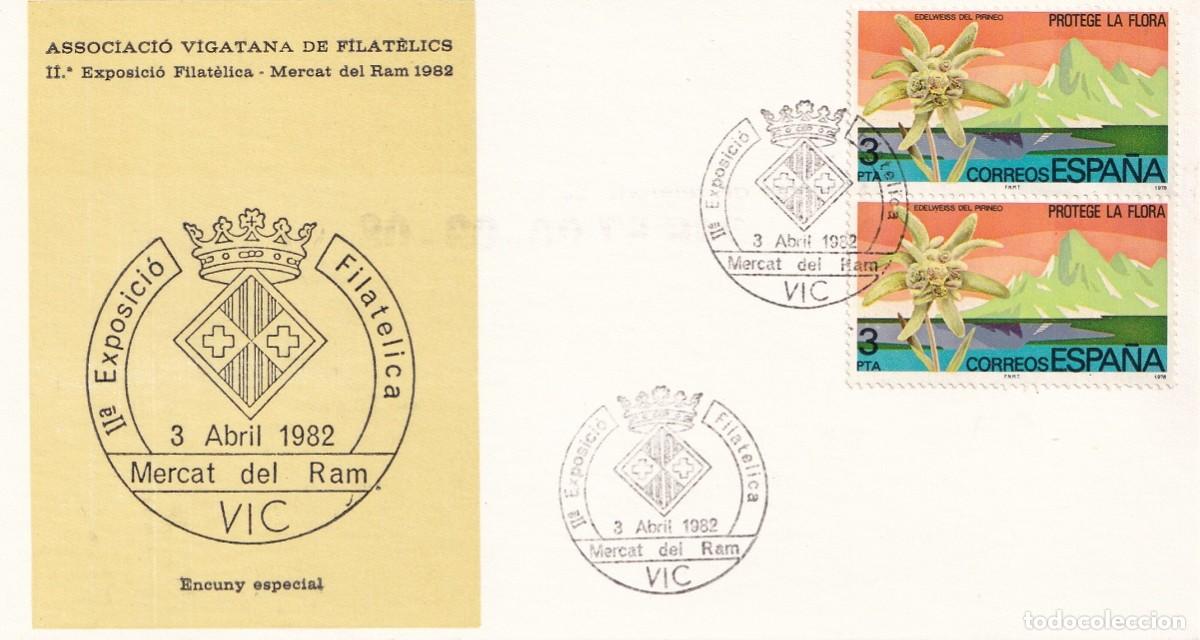 Sellos: Tarjeta Vic 1982 - II Exposici&oacute; Filat&egrave;lica &middot; Mercat del Ram 1982 - Associaci&oacute; Vigatana de filat&egrave;lics