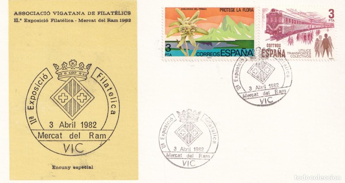 Sellos: Tarjeta Vic 1982 - II Exposici&oacute; Filat&egrave;lica &middot; Mercat del Ram 1982 - Associaci&oacute; Vigatana de filat&egrave;lics