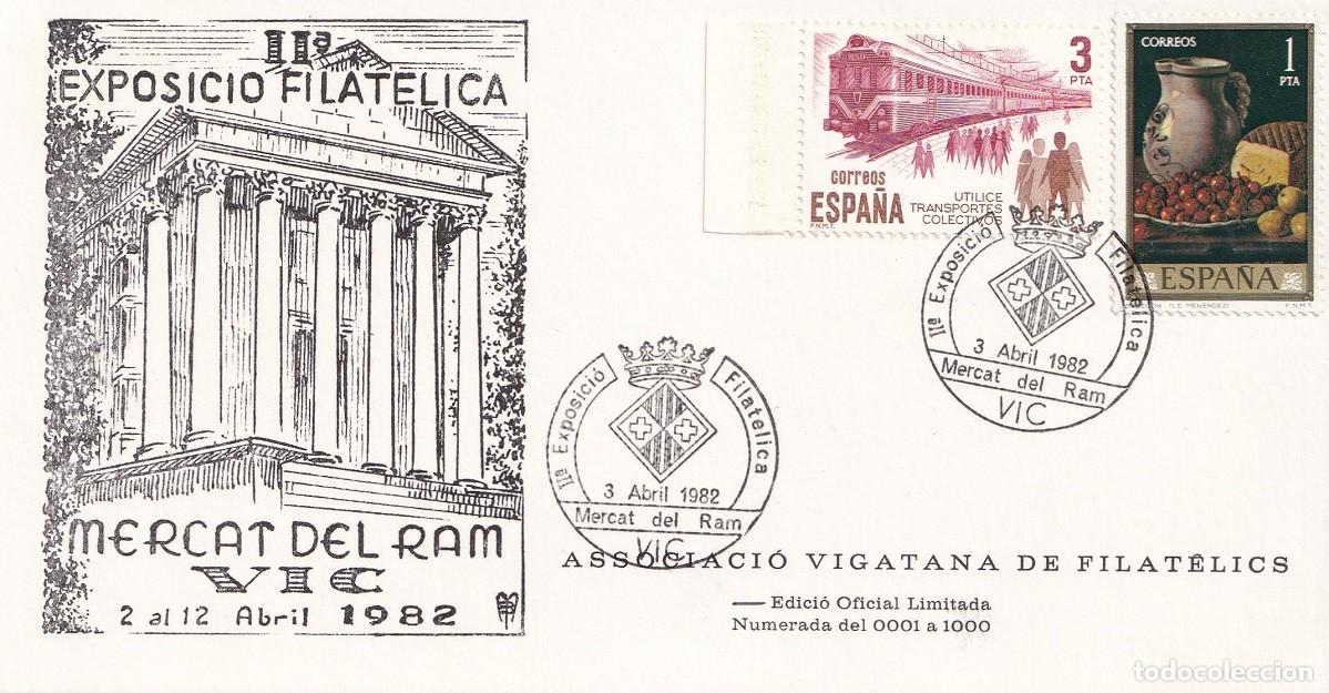 Sellos: Tarjeta Vic 1982 - II Exposici&oacute; Filat&egrave;lica &middot; Mercat del Ram 1982 - Associaci&oacute; Vigatana de filat&egrave;lics