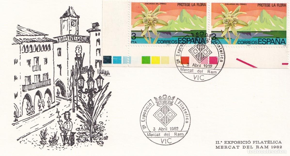 Sellos: Tarjeta Vic 1982 - II Exposici&oacute; Filat&egrave;lica &middot; Mercat del Ram 1982 - Associaci&oacute; Vigatana de filat&egrave;lics
