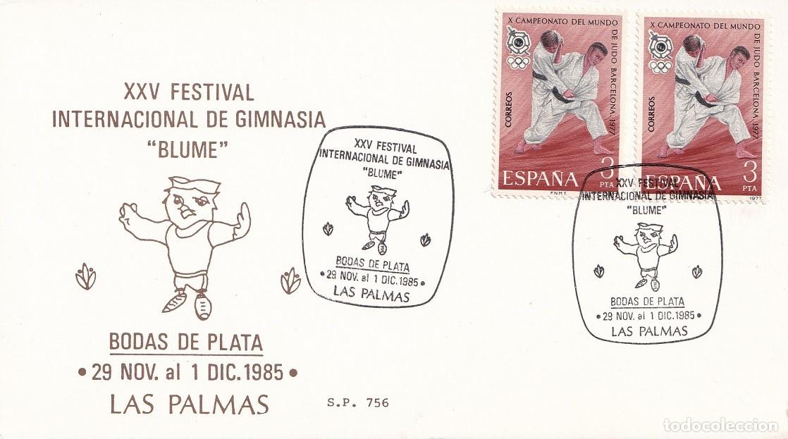 Sellos: Tarjeta XXV Festival Internacional de Gimnasia Blume - Bodas de plata - Las Palmas 1985 - Matasellos