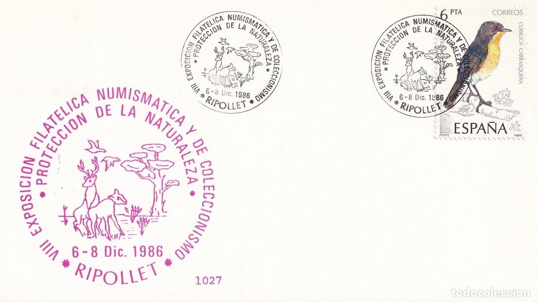 Sellos: Tarjeta Ripollet 1986 - Protecci&oacute;n de la Naturaleza - VIII Exposici&oacute;n Filat&eacute;lica Numism&aacute;tica y Colec