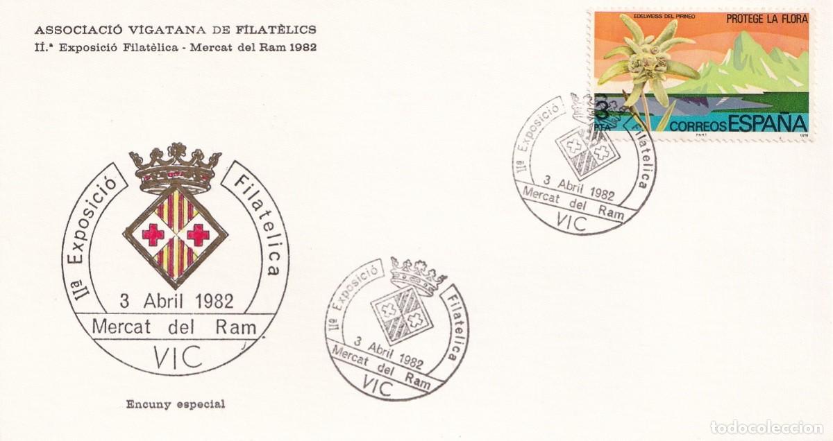 Sellos: Tarjeta Vic 1982 - II Exposici&oacute; Filat&egrave;lica &middot; Mercat del Ram 1982 - Associaci&oacute; Vigatana de filat&egrave;lics