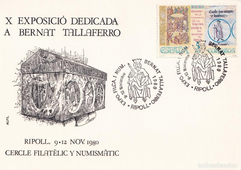 Stamps: Tarjeta en Alfil Ripoll 1980 - X Exposici&oacute; dedicada a Bernat Tallaferro - Cercle Filat&egrave;lic i Numism&agrave;