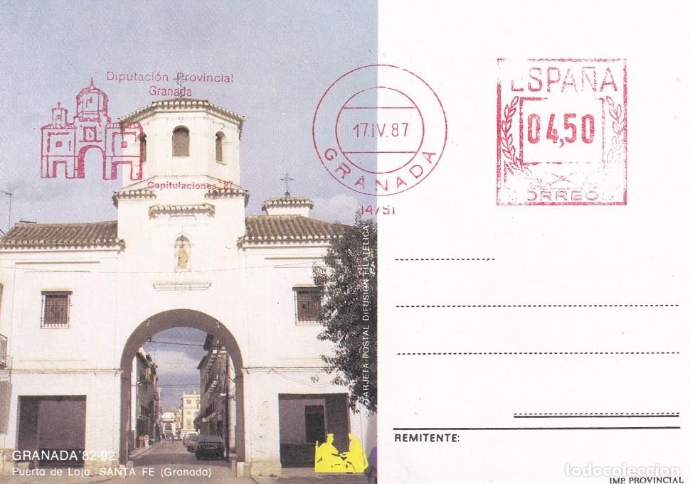 Sellos: Tarjeta postal difusi&oacute;n filat&eacute;lica 1987 - Puerta de Loja - Santa Fe (Granada) - Granada 82-92