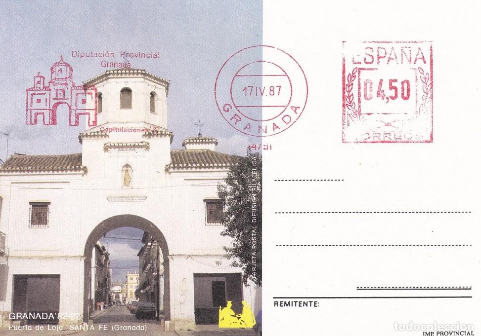 Sellos: Tarjeta postal difusi&oacute;n filat&eacute;lica 1987 - Puerta de Loja - Santa Fe (Granada) - Granada 82-92