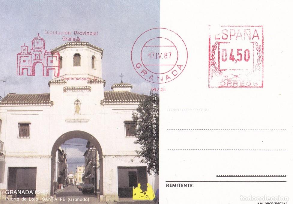 Sellos: Tarjeta postal difusi&oacute;n filat&eacute;lica 1987 - Puerta de Loja - Santa Fe (Granada) - Granada 82-92