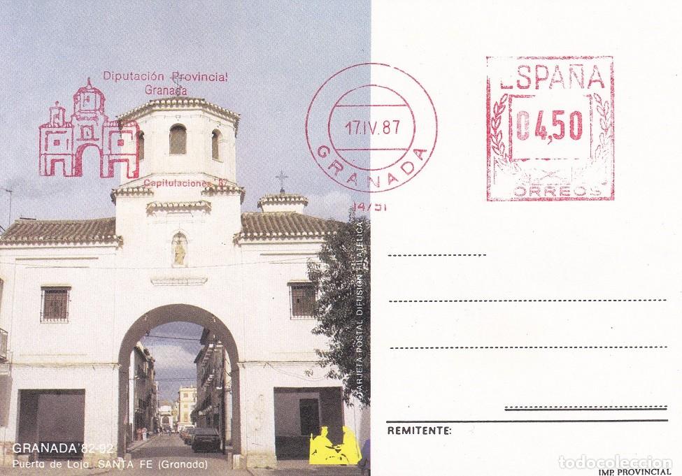 Sellos: Tarjeta postal difusi&oacute;n filat&eacute;lica 1987 - Puerta de Loja - Santa Fe (Granada) - Granada 82-92