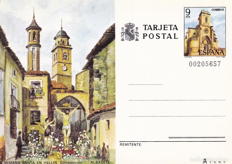 Sellos: Tarjeta entero postal Edifil 127 - Semana Santa en Hell&iacute;n ( Albacete ) - Composici&oacute;n - Turismo 1982